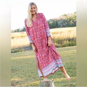 Natural Life Dana Boho Cottagecore Floral Tassel Tie 3/4 Sleeve Maxi Dress•XL